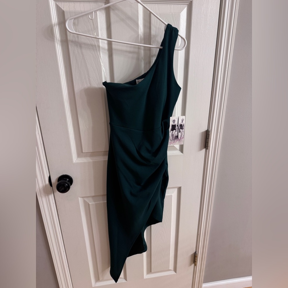 Honey and Rosie One-Shoulder Dark Green Dress